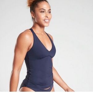 Athleta Plunge Tankini Dress Blue navy size L NWT new with tag